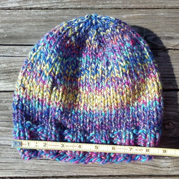 Men's Beanie Hat Cap Handmade Knit Slouch Delphinium Blue Chunky Women - Picture 9 of 9